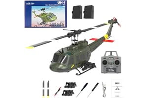 Wodoochey C032 UH-1 Huey RC Helicopter for Adults - 1/48 Scale 2.4G 6CH Flybarless Remote Control Helicopter Model, 3D Stunt Flight & High-Precision RC Airplane (Green (2 Batteries))