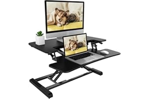 SANODESK 28'' Black Height Adjustable Standing Desk Converter Sit-to-Stand Desk Riser with Wide Keyboard Tray Workstation for