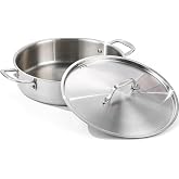 DELARLO Tri-Ply Stainless Steel 8 Quart Braiser Pan with Lid | 13inch Deep Frying Pan, Induction Rondeau Pot with Lid Large Saute Pan Heavy Duty Compatible with All Cooktops