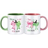 Didaey Set of 2 Pink and Green Christmas Witch Gifts 12 oz Princess and Witch Ceramic Coffee Mug for Girls Women Friendship Christmas Birthday Gift