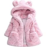 ASHER FASHION Girls Winter Warm Coats Ear Hooded Faux Fur Fleece Jacket