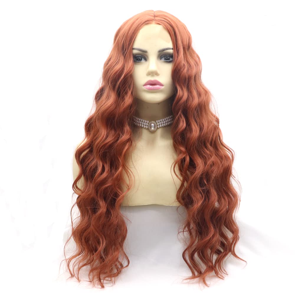 Xiweiya Long Dusty Rose Hair Wig long Soft Copper Brown Synthetic lace Front Wigs U Part for Women, Drag Queen with Heat Resistant Fiber Hair Replacement Wig Long Blonde Hair Middle Part 24 inch