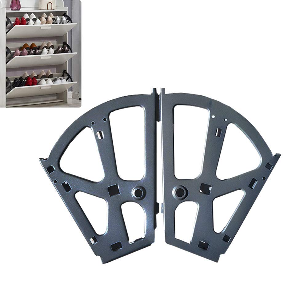 Tiberham Shoe Cabinet Hinges, 2 Pcs Stainless Steel Shoe Rack Flip Frame, Heavy Duty Shoe Storage Shelf Turning Back Replacement Shoe Drawer Rotary Fitting Hardware (2 Layers Black)