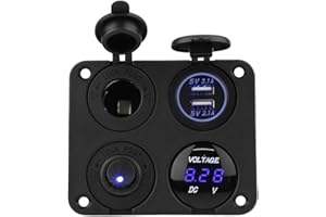 Waterproof 4 Gang Marine Boat ON/Off Toggle Switch Panel & 4.2A Dual USB Socket & Voltmeter & Cigarette Lighter Blue LED Ligh