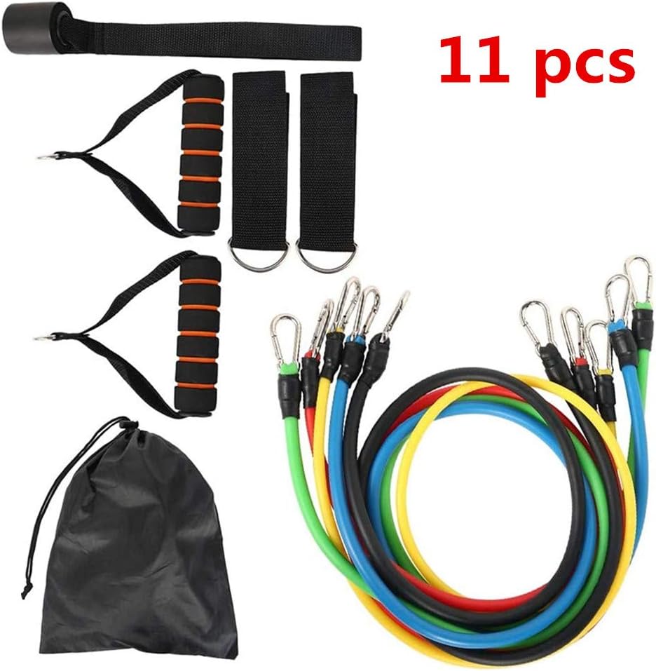 PXD913 Fitness Resistance Band Set,Exercise Resistance Bands 11 PCS Set,Strong Workout Stretch Cord Tension Rope,for Men Women Sports,Home, Gym,Yoga Fitness