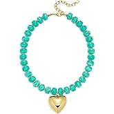WOWORAMA Chunky Heart Necklaces for Women Colorful Resin Beaded Choker Necklace Gold Puffy Heart Statement Necklace Trendy Acrylic Choker Jewelry