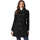 Allegra K Winter Trench Coat for Women Overcoat Belted Outwear Double Breasted Mid Long Pea Coat