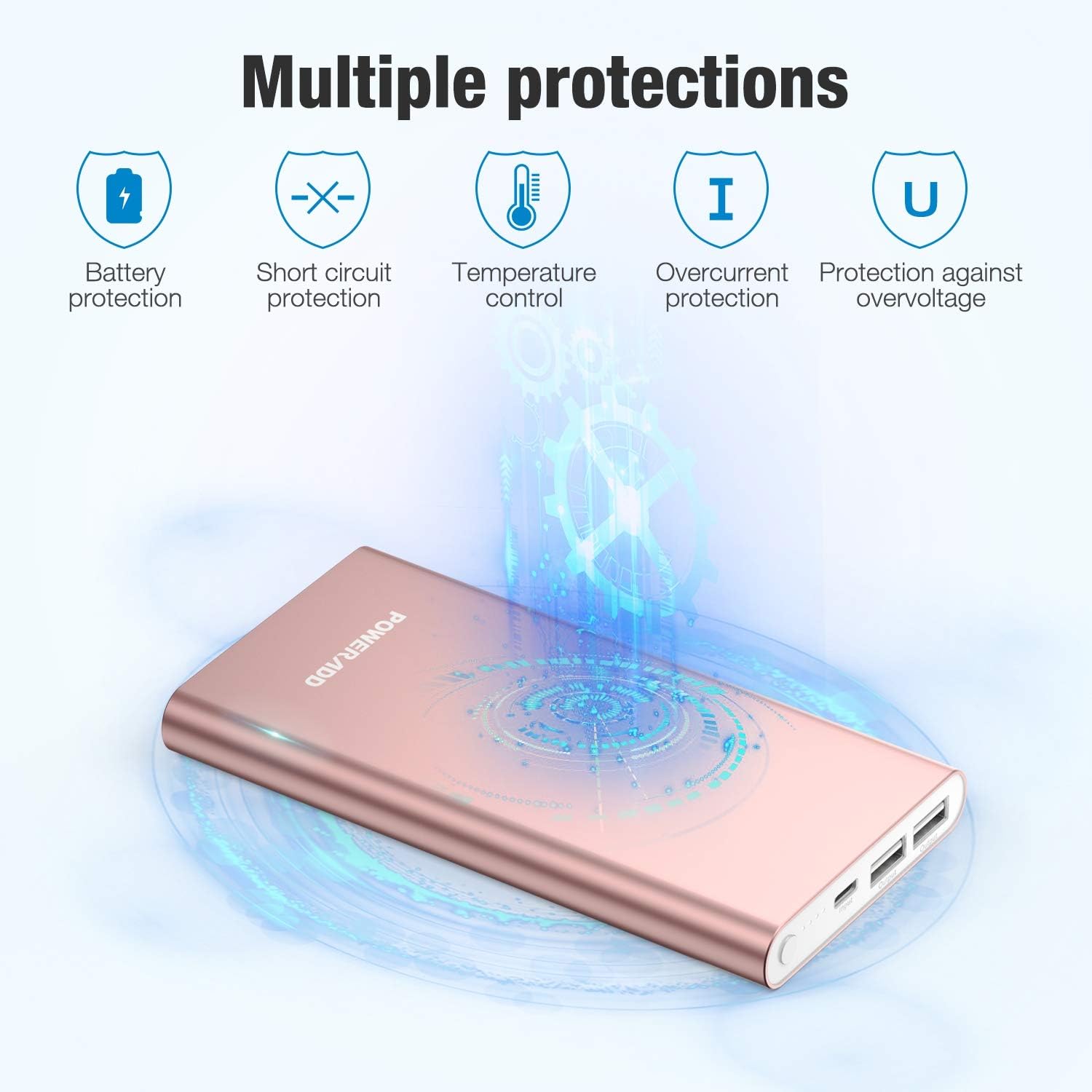 POWERADD Pilot 4GS 12000mAh 8-Pin Input Portable Charger External Battery Pack with 3A High-Speed Output Compatible with iPhone, iPad, iPod and More - Rose Gold (8 Pin Cable Include)