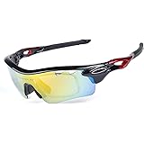 MEKBOK men's polarized sports bike sunglasses with 5 interchangeable lenses for running, golf, fishing, hiking, baseball