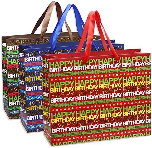 Lot of 6 - HAPPY BIRTHDAY Gift, Shopping, Party, Paper Bags (Assorted Color)