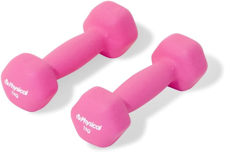 PHYSICAL2 x 1kg Neo Hex Dumbbells - Pink - Weights for Body Toning, Cardio and Strength Training