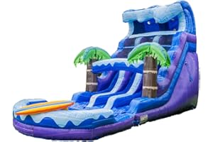 XJUMP 17’ Surf Beach Tall Inflatable Water Slide with Splash Pool and Dual Lane, Big Kids and Adults, Commercial Grade, Outdoor Backyard, Summer Fun, Wet Dry, Blow Up, Water Park, (with Blower)