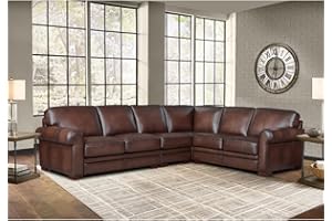 Hydeline Brookfield Top Grain Leather 4-Piece Sectional, Caramel Brown, Feather Down, Memory Foam and Springs Seating