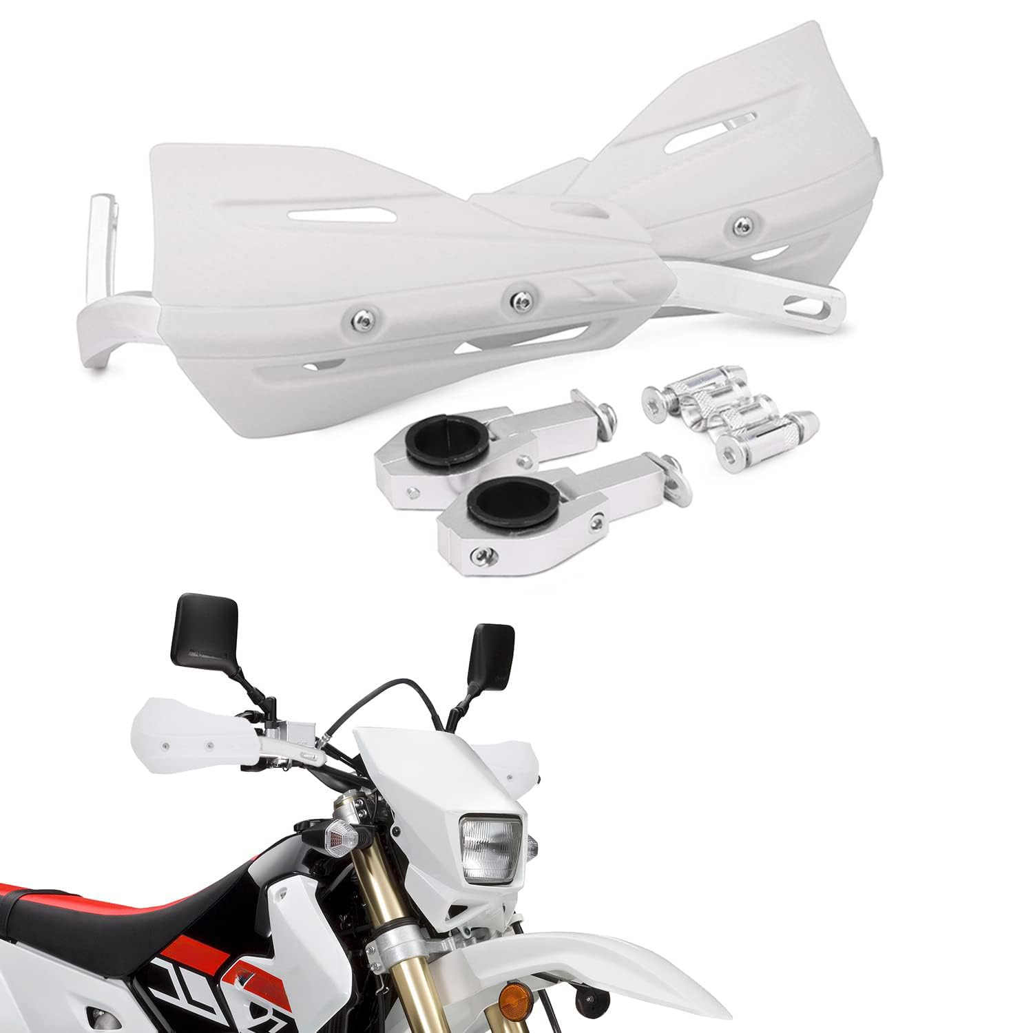 Photo 1 of JFG RACING Dirt Bike Handguards,Motorcycle 7/8'' and 1 1/8'' Hand Guards Aluminum Universal for Dirt Pit Bike MX Motocross Supermoto Racing ATV Quad KAYO - White