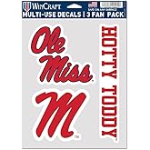 NCAA Mississippi Old Miss Rebels Decal Multi Use Fan 3 Pack, Team Colors, One Size