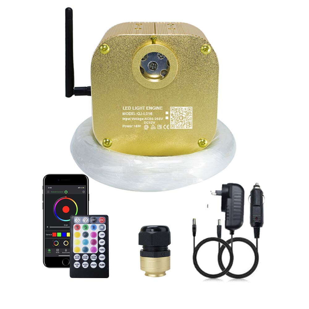 Kingmaled Car Home 16W Twinkle Music Activated App Fiber Optic Star Ceiling Light Kit, RGBW Light Engine+Remote+Mixed Fiber Cables 430pcs 9.8ft/3m (0.75+1+1.5mm)