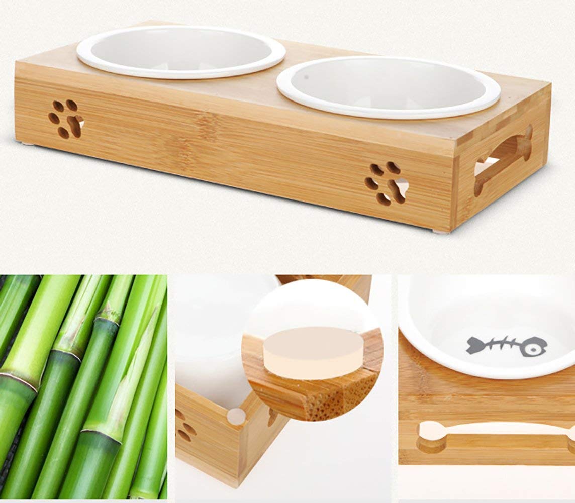 Legendog Cat Bowls, Elevated Dog Cat Bowls, Fashion Cat Ceramic Bowl with Bamboo Stand, Cat Food Water Bowl, Pet Bowls for Cats and Small Dogs