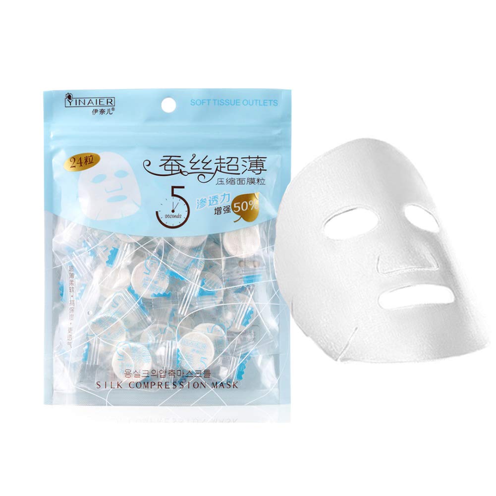 Compressed Facial Mask, Spdoo 24Pcs Ultra-Thin Disposable Moisturizing Compressed Cotton Silk Facial Face Mask Sheet Paper Diy Natural Skin Care
