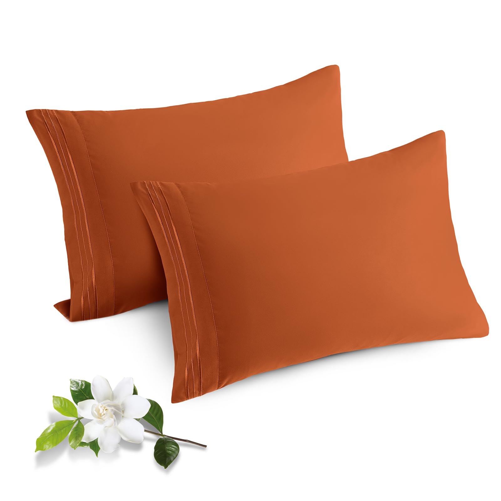 Photo 1 of Horbaunal 2 Pack Microfiber Pillowcases Standard Size Burnt Orange Bed Pillow Cases with Envelope Closure, 1800 Thread Count Soft & Shrinkage Resistant Pillow Covers, 20 x 26 Inches