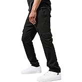 PLEPAN Men's Casual Cargo Pants Relaxed Fit Stretch Joggers Elastic Waist Hiking Pants with 6 Pockets for Streetwear