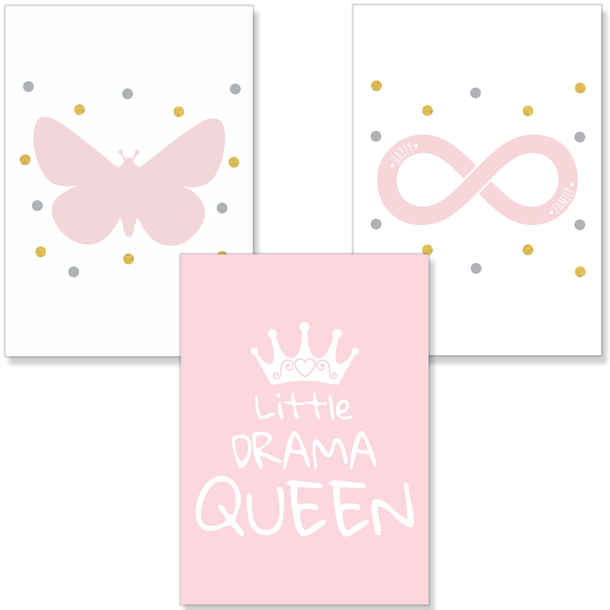 PREMYO Wall Art Prints Nursery Decor - Baby Room Decoration Girl - Kids Poster Set Drama Queen Butterfly Picture A4