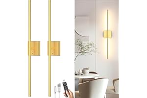 ITHIRD Battery Operated Wall Sconce Set of Two: Wireless Rechargeable Wall Lights with Touch and Remote Control, 360°Rotatable 4CCT Dimmable Cordless Sconces Decor Gold Scone for TV Wall Bedroom Hallway