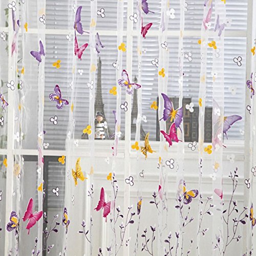 Norbi Butterfly Print Voile Tulle Door Window Curtains Sheer Panel Drapes 39.4