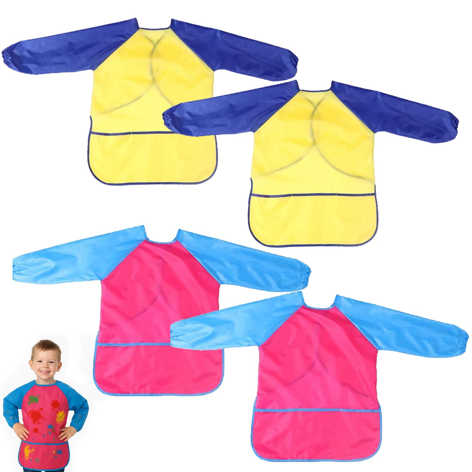 Girihe 4 PCS Painting Apron, Waterproof Painting Apron Toddler 2-4 Childrens Aprons for Paintingg Kids Aprons Age 2 for Paintting Cooking Eating Arts & Crafts