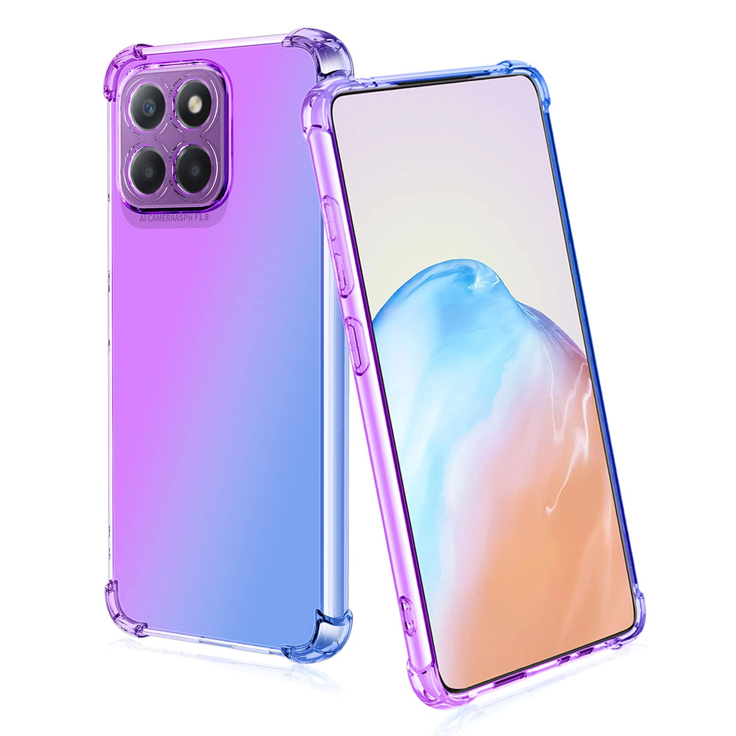 BORYA Silicone Case for Honor X6/Honor X8 5G/Honor 70 Lite, Transparent Ultra Thin Shockproof Silky Soft Touch Premium TPU, Elegant Colorful Gradient Anti-Scratch Cover,Purple/Blue
