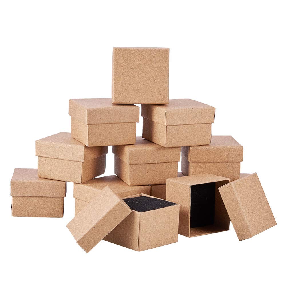 UR URLIFEHALL 24 Pcs Square Cardboard Gift Boxes Tan Kraft Boxes with Sponge Inserts for Jewellery Rings Necklaces Bracelet Earrings