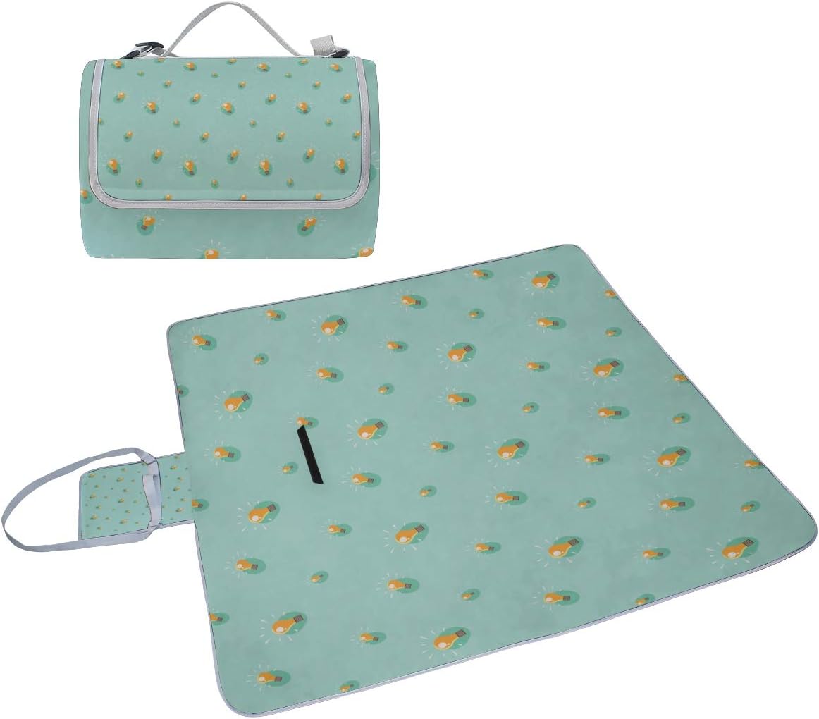 YUMOING Family Picnic Blanket Handy Tote Light Bulb Home Design Creative Art Cartoon Light Shining Single Side Printing Foldable Sandproof Waterproof Camping Mat for Beach Hiking Grass Travel Outings