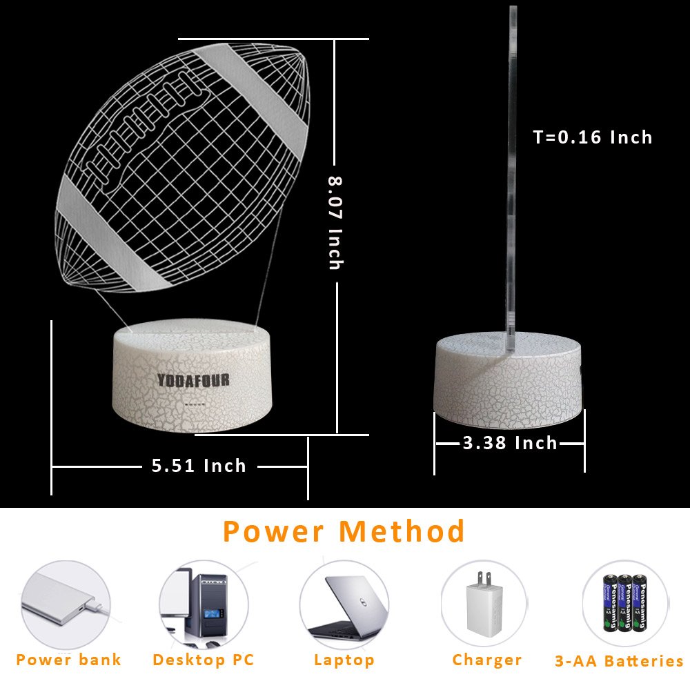 Children Gift 3D Toy Night Light 3D Illusion Lamp Xmas Halloween Birthday Anniversary Gift Nursery LED Table Night Lamps Lights for Baby Kids Children Sports Lovers by YODAFOUR (Rugby)