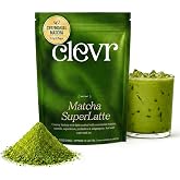 Clevr Matcha Latte, Instant Ceremonial Grade, Superfood Powder Blend with Lions Mane, Reishi Mushroom, Coconut Cream, Ashwagandha, Serve Hot or Iced, (14 Lattes)