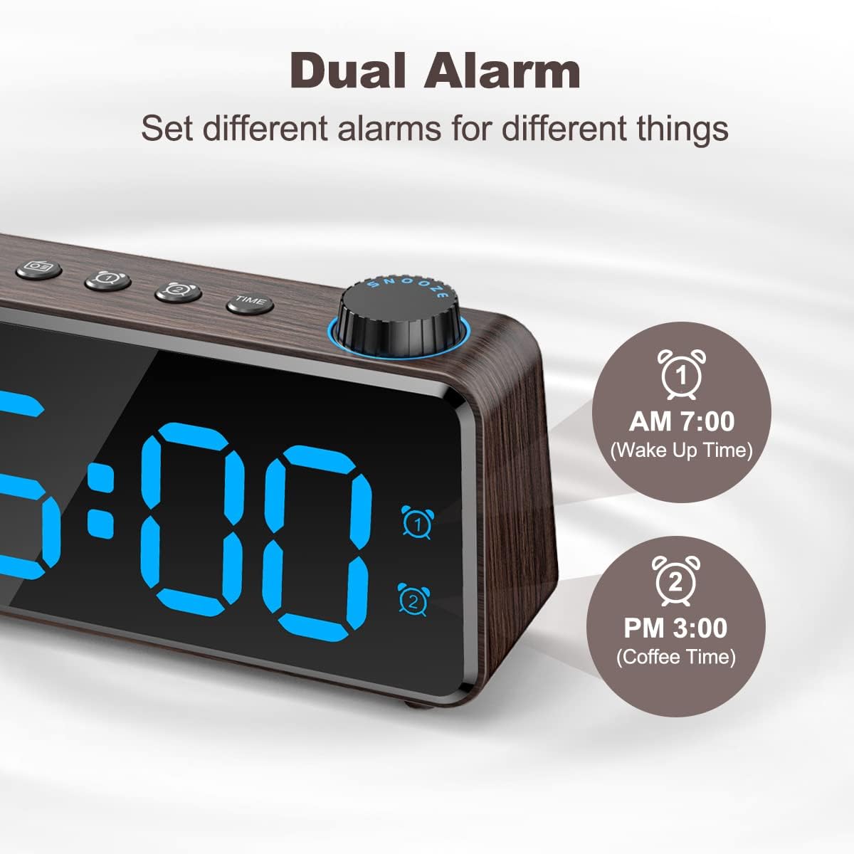 ANJANK Digitaler Radiowecker - 0-100% Dimmbares,Doppelwecker mit Wochentags/Wochenend, USB-Ladegerät,Einfache Einstellung,Netzbetrieb mit Batterie-Backup,Großes Display,Sehr Gut Lesbar Im Ganzen Raum 6