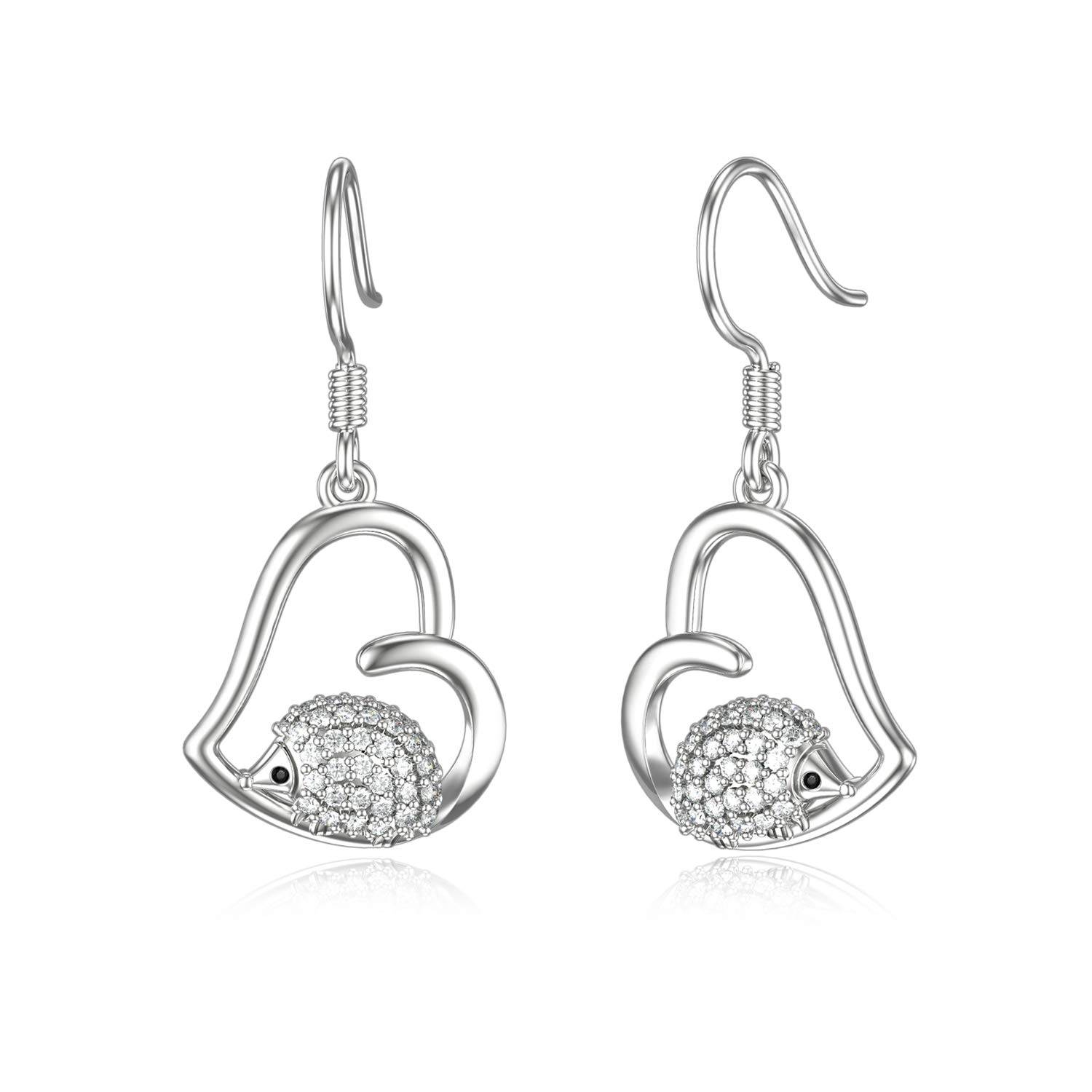 Hedgehog Earrings Hook 925 Sterling Silver Cute Cubic Zirconia Animal Jewellery Gift for Women Hedgehog Lover