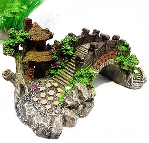 Ornaments Rock Aquarium Décor Decorations Fish Toy Tools Accessories Bridge Rockery Fake Rock Bridge Landscape Pavilion Resin gangnumskythaii