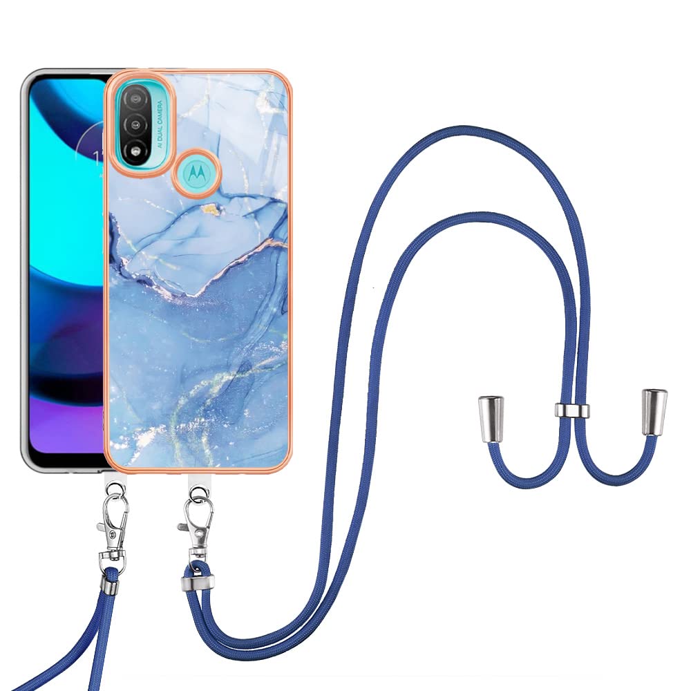 TIANYUE Crossbody Case for Motorola Moto E20/E30/E40, Cover with 1 Adjustable Lanyard Straps, Shockproof Soft TPU Lanyard Case with Neck Cords, Cover for Motorola Moto E20/E30/E40-Blue