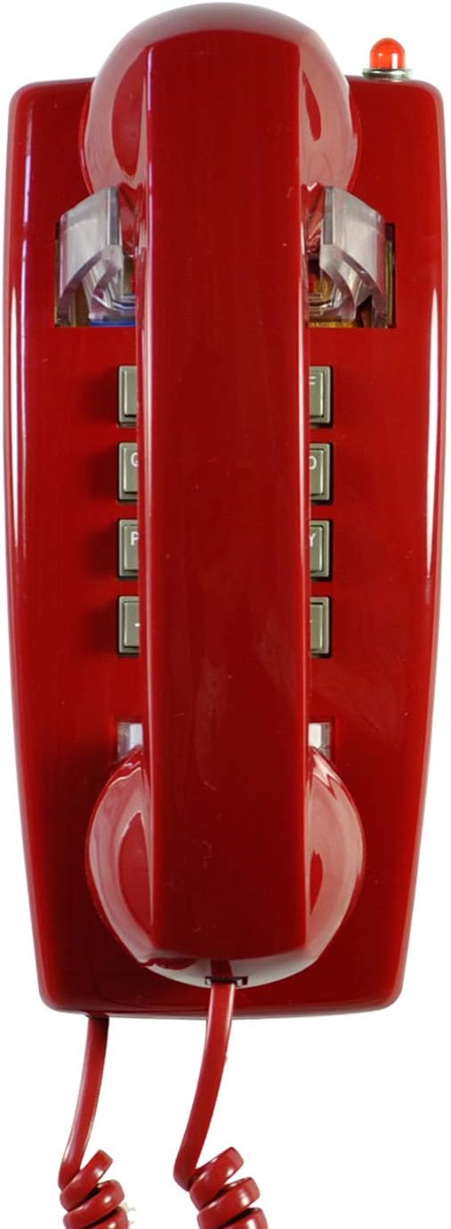 TelPal Red Wall Phone, Analog Corded Wall Mounted Phone