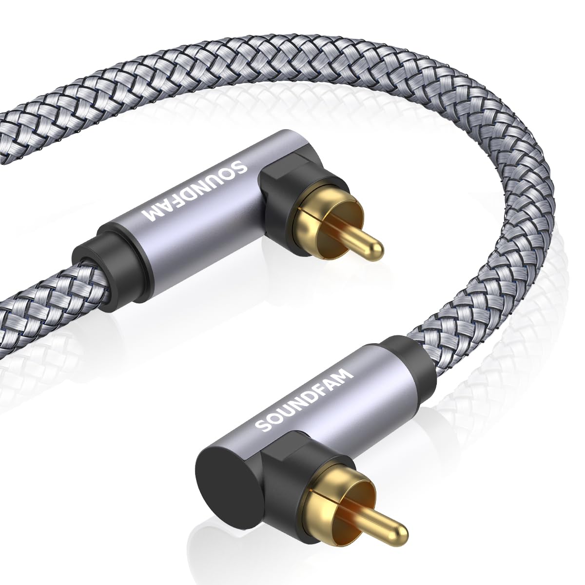 Photo 1 of SOUNDFAM Dual 90 Degree Subwoofer Cable Double Right Angle RCA Cable [24K Gold-Plated,Hi-Fi Sound] for Home Theater,Subwoofer,Hi-Fi Systems-Grey (6.6ft/2M)