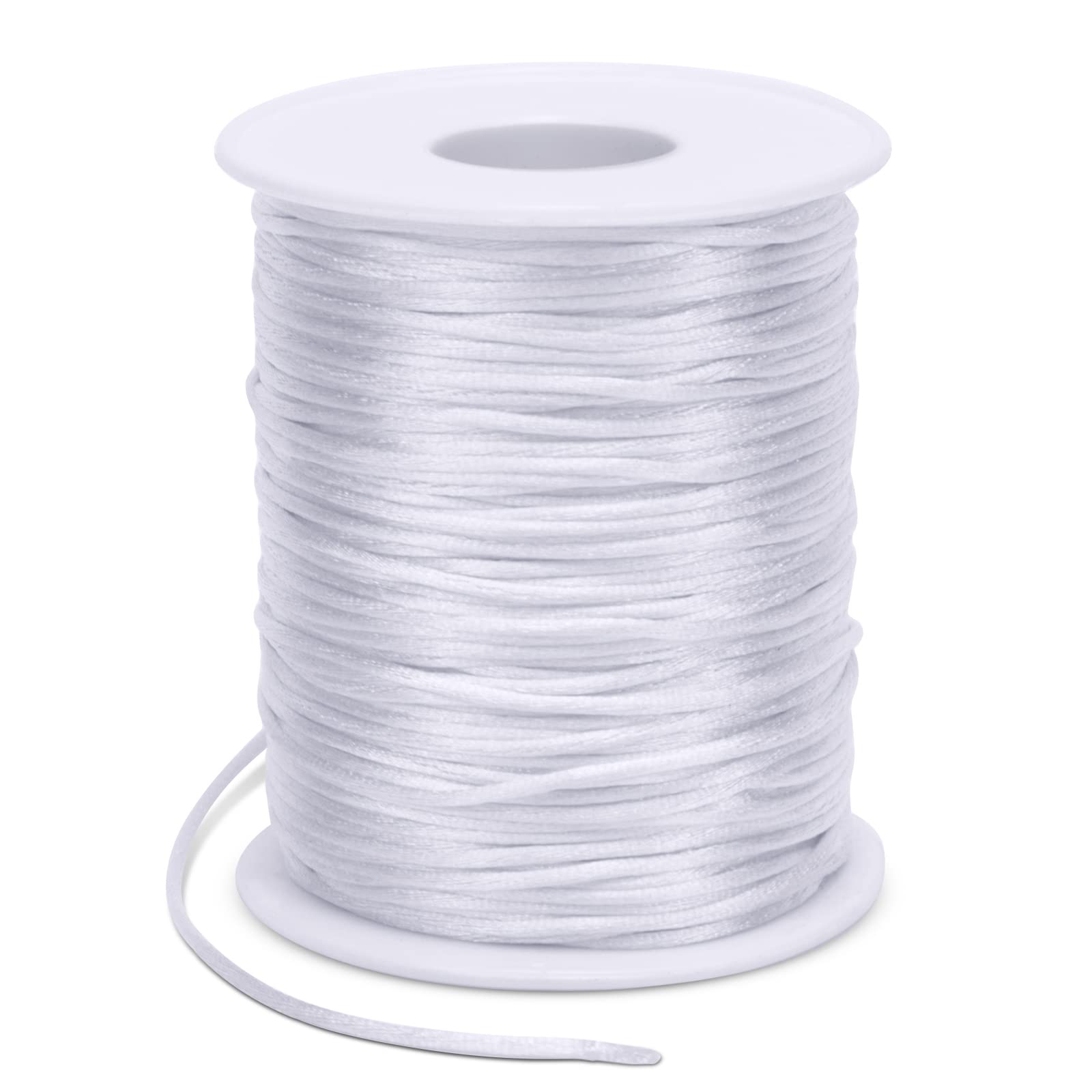 LEREATI Satin Cord 1.5mm x 100m Nylon Cord Bracelet Thread, Rattail Silk Beading Thread Jewellery String for Making Bracelet, Necklace, Chinese Knot, DIY Crafts (White)