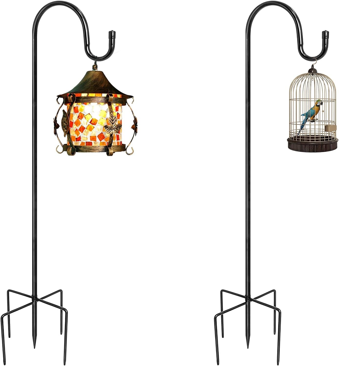 Outdoor Shepherd's Hooks - 𝑾𝒊𝒅𝒆𝒍𝒚 𝑼𝒔𝒆𝒅-Shepherds Hooks for Outdoor,Bird Feeder Pole 92 Inch Heavy Duty Adjustable Hummingbird Feeders Stand for Plant Flower Baskets Hanger,Solar Light Lantern with 5 Prong Base-2 Pack