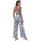 Floerns Women's 2 Piece Summer Outfit Floral Print Knot Shoulder Zip Back Crop Cami Top and Maxi Pants Set
