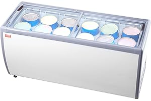 VEVOR Commercial Ice Cream Display Case, 20 Cu.ft Chest Freezer, Mobile Glass Top Deep Freezer, Restaurant Gelato Dipping Cabinet with 12 Large Tubs, 2 Sliding Glass Doors, Locking Casters, White