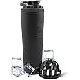 Ice Shaker Insulated Stainless Steel Shaker Bottle | 32oz, Black | Cold for 30+ Hours | Insulated Cup with Twist-on Agitator | Odor-Free Bottle for Protein Shakes, Water, Smoothies, Cocktails