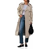 Cicy Bell Womens Long Trench Coat Double Breasted Classic Lapel Fall Overcoat with Belt