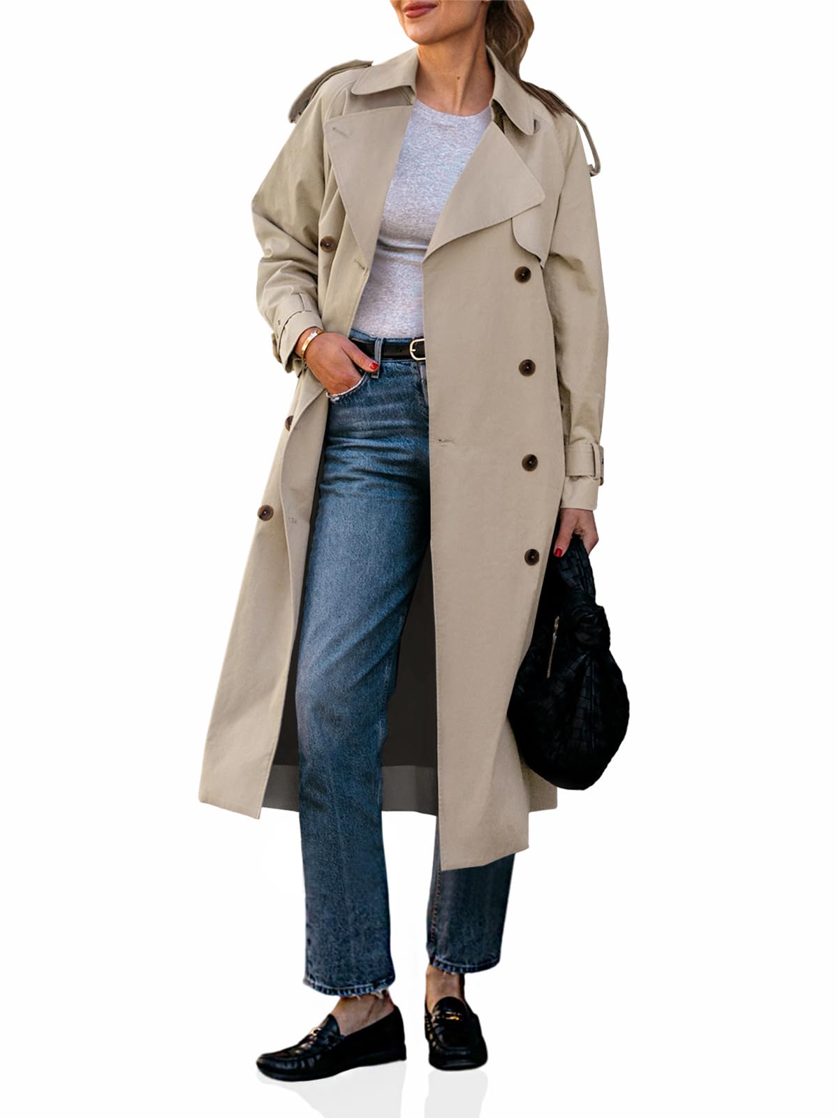 Photo 1 of Cicy Bell Womens Long Trench Coat Double Breasted Classic Lapel Fall Overcoat with Belt