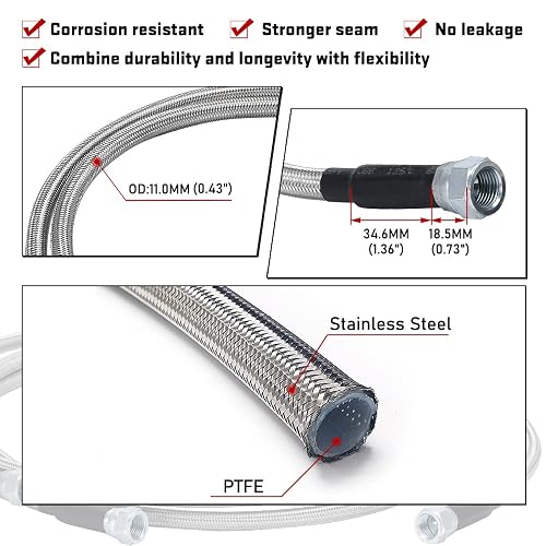 thumbnail image 2 of 6AN Transmission Oil Cooler Line Kit - 70" Stainless Steel Braided PTFE Hoses W/ Adapters For GM, Ford, & More 2 of 14