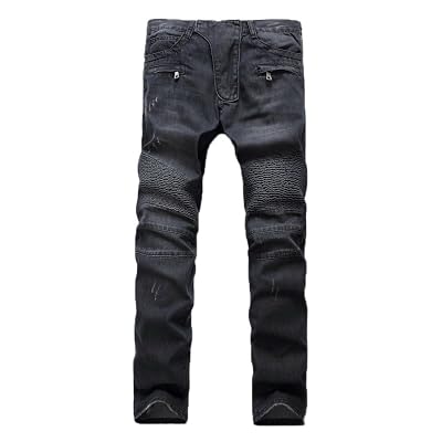 BISUAL Men&amp;#39;s Fashion Straight Leg Ripped Stretch Slim Fit Biker Jeans Denim Pants