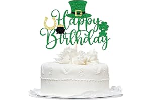 Bekaterea Happy St. Patrick's Day Cake Topper，Four Leaf Clover Cake Picks for St Patrick's Day Cake Decorations，St Patrick's Day Theme Baby Shower Birthday Party Supplies (green)