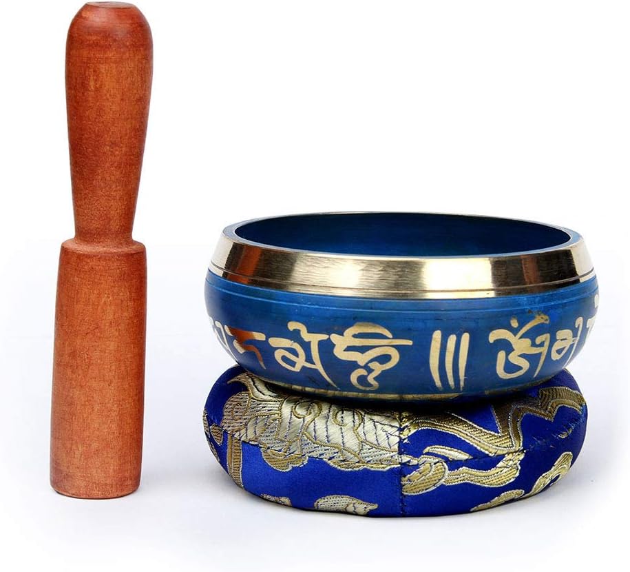 FlyMoon Tibetan Singing Bowl Set With Wooden Striker and Cushion Pillow, 3.75 Inch Buddhism Meditation Nature Sound Music Bowl